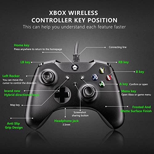 SZDILONG Wired Controller for Xbox Series X|S, Xbox One, Windows 10 and above, PC Controller with 3.5 mm Audio Jack, Black