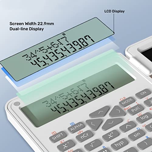 Scientific Function Calculator with Handwriting Tablet - LCD Multifunctional Calculator Memo Board Foldable for Students Exam Business Accounting Teaching (White)