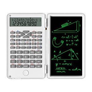 scientific function calculator with handwriting tablet - lcd multifunctional calculator memo board foldable for students exam business accounting teaching (white)