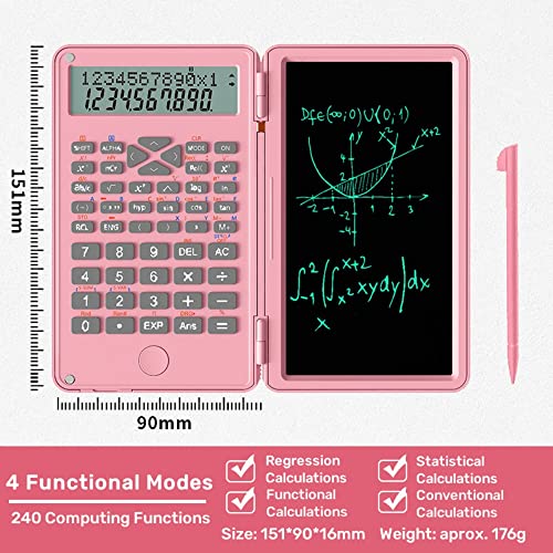 Scientific Function Calculator with Handwriting Tablet - LCD Multifunctional Calculator Memo Board Foldable for Students Exam Business Accounting Teaching (White)