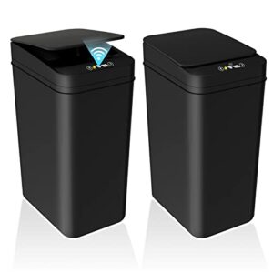 jinligogo 2pack bathroom small trash can with lid, 2.2 gallon touchless automatic garbage can slim waterproof motion sensor smart trash bin for bedroom, office, living room (black)