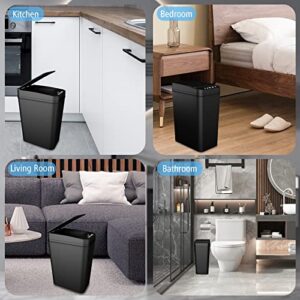 jinligogo 2Pack Bathroom Small Trash Can with Lid, 2.2 Gallon Touchless Automatic Garbage Can Slim Waterproof Motion Sensor Smart Trash Bin for Bedroom, Office, Living Room (Black)