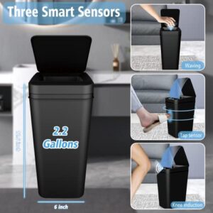 jinligogo 2Pack Bathroom Small Trash Can with Lid, 2.2 Gallon Touchless Automatic Garbage Can Slim Waterproof Motion Sensor Smart Trash Bin for Bedroom, Office, Living Room (Black)