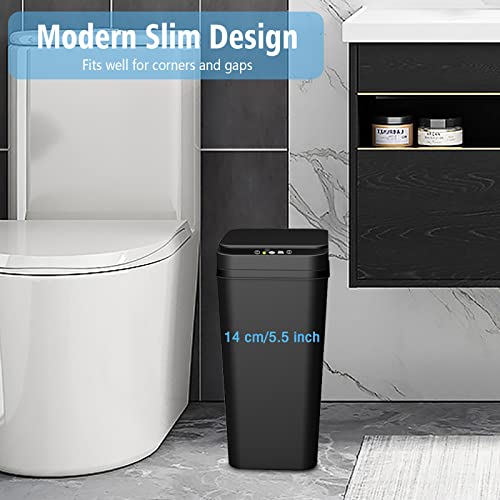 jinligogo 2Pack Bathroom Small Trash Can with Lid, 2.2 Gallon Touchless Automatic Garbage Can Slim Waterproof Motion Sensor Smart Trash Bin for Bedroom, Office, Living Room (Black)