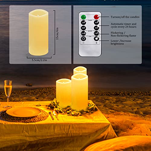 OSHINE Flameless Candles, Set of 1Real Wax Battery Operated Candles, Ivory Flickering Pillar, Electric LED Candles with 10-Key Remote and 24 Hours Timer for Home Decor (D2.2 x H6)