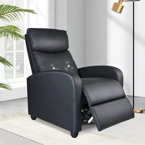 nature mature recliner chair, massage living room reclining single sofa chair, pu leather home theater seating with lumbar support, black