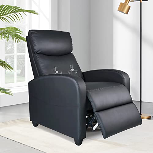 NATURE MATURE Recliner Chair, Massage Living Room Reclining Single Sofa Chair, PU Leather Home Theater Seating with Lumbar Support, Black