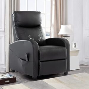 NATURE MATURE Recliner Chair, Massage Living Room Reclining Single Sofa Chair, PU Leather Home Theater Seating with Lumbar Support, Black