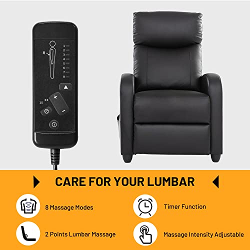 NATURE MATURE Recliner Chair, Massage Living Room Reclining Single Sofa Chair, PU Leather Home Theater Seating with Lumbar Support, Black