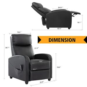 NATURE MATURE Recliner Chair, Massage Living Room Reclining Single Sofa Chair, PU Leather Home Theater Seating with Lumbar Support, Black