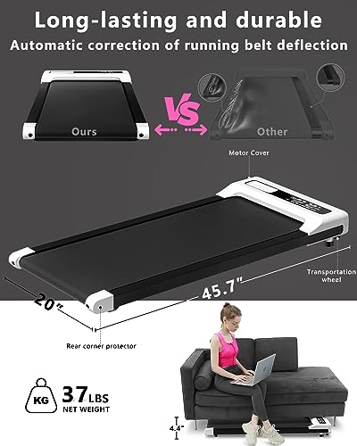 Walking Pad Treadmill Under Desk,Quiet Compact Desk Treadmill for Work from Home Office,Large Capacity with Rmote Control