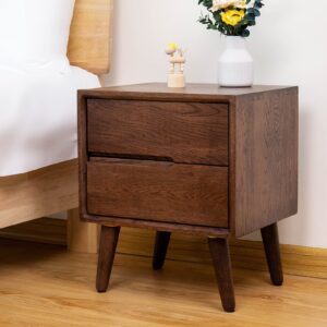 cttasty nightstand, solid wood small end table w/2 drawers, modern bedside tables, mid century night stand, bed side table, 15.75" l x 13.78" w x 18.5" h, handle on the left, walnut