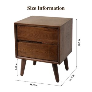 Cttasty Nightstand, Solid Wood Small End Table w/2 Drawers, Modern Bedside Tables, Mid Century Night Stand, Bed Side Table, 15.75" L x 13.78" W x 18.5" H, Handle on The Left, Walnut