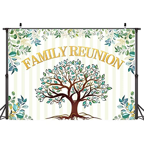 9x6ft Family Reunion Backdrop Family Tree Leaves Welcome to Our Family Members Photography Background Gathering Gold and Green Party Decorations Supplies Photo Banner Booth Props