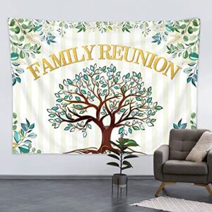 9x6ft Family Reunion Backdrop Family Tree Leaves Welcome to Our Family Members Photography Background Gathering Gold and Green Party Decorations Supplies Photo Banner Booth Props