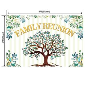 9x6ft Family Reunion Backdrop Family Tree Leaves Welcome to Our Family Members Photography Background Gathering Gold and Green Party Decorations Supplies Photo Banner Booth Props