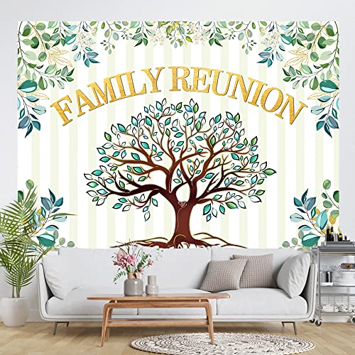 9x6ft Family Reunion Backdrop Family Tree Leaves Welcome to Our Family Members Photography Background Gathering Gold and Green Party Decorations Supplies Photo Banner Booth Props