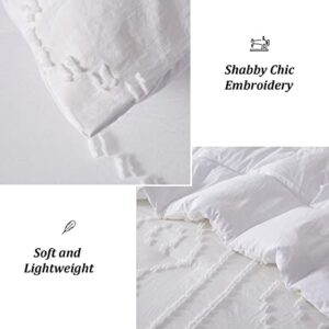 Luxudecor California King Comforter Set White, Boho Tufted Comforter, Shabby Chic Embroidery Farmhouse Bedding Set 3 Pieces, Soft and Fluffy Cal King Bed Comforter for All Seasons 112''x98''