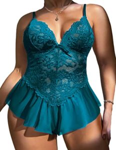 avidlove plus size lingerie for women one piece teddy bodysuit lace babydoll chemise sexy sleepwear nightgown blue green