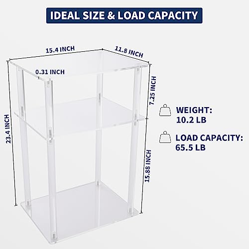 CRAFTFORCE Clear Acrylic Side Table, 3-Tier Acrylic End Table for Living Room, 15.4 L x 11.8" W x 23.4" H Acrylic Nightstand Bedside Table for Bedroom, Multifunctional Modern Design Home Accent Table