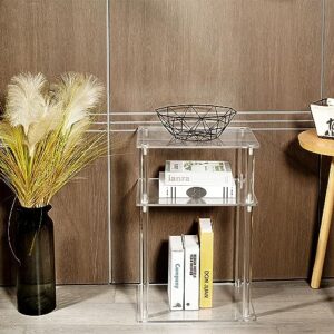 CRAFTFORCE Clear Acrylic Side Table, 3-Tier Acrylic End Table for Living Room, 15.4 L x 11.8" W x 23.4" H Acrylic Nightstand Bedside Table for Bedroom, Multifunctional Modern Design Home Accent Table