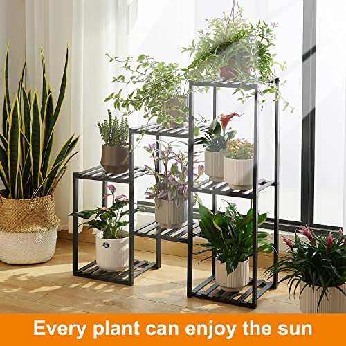 Plant Stand Indoor Plant Stands Bamboo Outdoor Tiered Plant Shelf for Multiple Plants, 3 Tiers 7 Potted Ladder Plant Holder Table Plant Pot Stand for Window Garden Balcony Living Room Corner(Black)