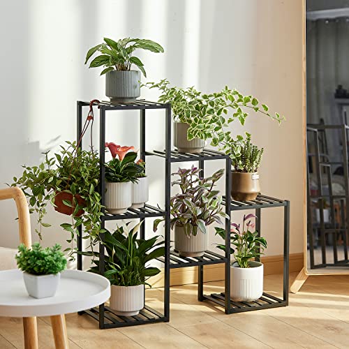 Plant Stand Indoor Plant Stands Bamboo Outdoor Tiered Plant Shelf for Multiple Plants, 3 Tiers 7 Potted Ladder Plant Holder Table Plant Pot Stand for Window Garden Balcony Living Room Corner(Black)