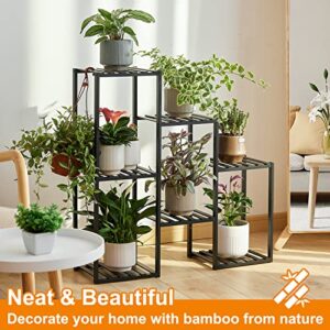 Plant Stand Indoor Plant Stands Bamboo Outdoor Tiered Plant Shelf for Multiple Plants, 3 Tiers 7 Potted Ladder Plant Holder Table Plant Pot Stand for Window Garden Balcony Living Room Corner(Black)