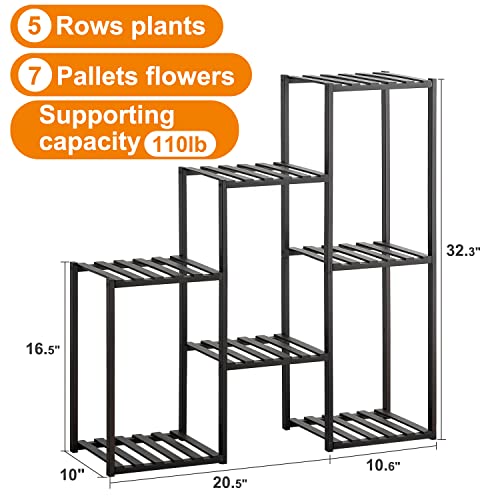 Plant Stand Indoor Plant Stands Bamboo Outdoor Tiered Plant Shelf for Multiple Plants, 3 Tiers 7 Potted Ladder Plant Holder Table Plant Pot Stand for Window Garden Balcony Living Room Corner(Black)