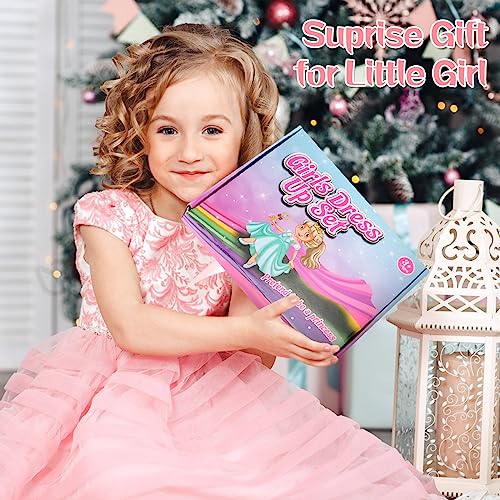 EFOSHM 9PCS Princess Dress Up Clothes for Little Girls Princess Cape Set,Princess Dresses Halloween Costume Accessories Cosplay Cloak With Jewelry Tiara Crown Skirt for 3-8 Year Old Girl Holiday Gift