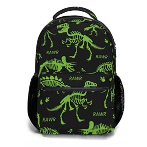 dacawin green dinosaur skeleton backpacks dinosaurs bones black school backpack casual multipurpose bookbag lightweight schoolbag for kids boys girls travel camping