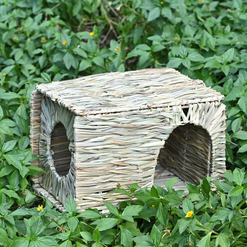 Bunny Grass House - Hand Crafted Natural Rabbit Hideout & Nesting Box, Foldable & Comfortable Bed Cage for Small Animals, Hamster, Guinea Pig, Chinchilla, Hedgehog (Medium - Suit for 1 Adult Rabbit)