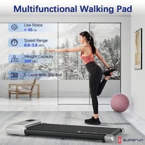 Superun Walking Pad, 2 in 1 Under Desk Treadmill, Walking Pad Treadmill Under Desk with 300lbs Capacity, Treadmills for Home and Office Free Installation with Remote Control