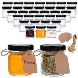 qappda 1.5oz mini glass jars with black lids,round small honey jars 70 pack mini storage jar for candle making,clear glass bottle 45ml glass spice containers for jelly,jam,craft,wedding,party favor