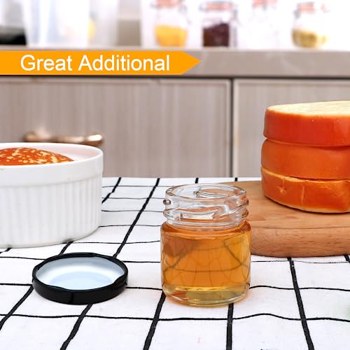 QAPPDA 1.5oz Mini Glass Jars with Black Lids,Round Small Honey Jars 70 Pack Mini Storage Jar for Candle Making,Clear Glass Bottle 45ml Glass Spice Containers for Jelly,Jam,Craft,Wedding,Party Favor