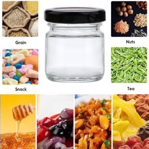 QAPPDA 1.5oz Mini Glass Jars with Black Lids,Round Small Honey Jars 70 Pack Mini Storage Jar for Candle Making,Clear Glass Bottle 45ml Glass Spice Containers for Jelly,Jam,Craft,Wedding,Party Favor