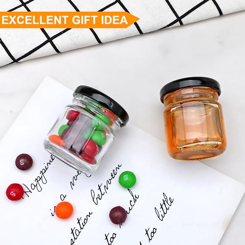 QAPPDA 1.5oz Mini Glass Jars with Black Lids,Round Small Honey Jars 70 Pack Mini Storage Jar for Candle Making,Clear Glass Bottle 45ml Glass Spice Containers for Jelly,Jam,Craft,Wedding,Party Favor