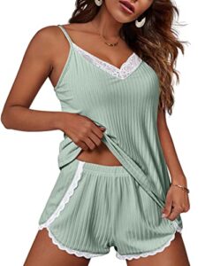 ekouaer sleepwear pjs set for women soft sleep shorts cami pj v-neck lingerie pajamas green