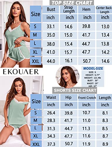 Ekouaer Sleepwear Pjs Set for Women Soft Sleep Shorts Cami Pj V-neck Lingerie Pajamas Green