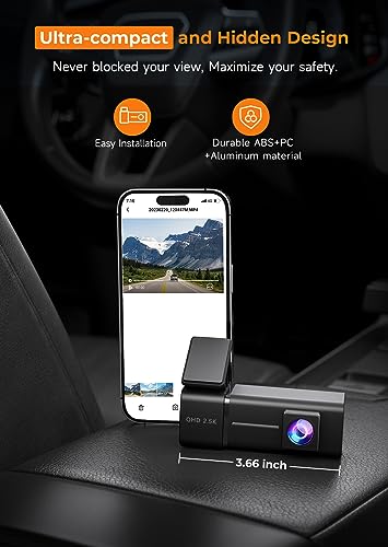 Dash Cam WiFi 2.5K 1440P Front Dash Camera for Cars, E-YEEGER Car Camera Mini Dashcams with App, Night Vision, 24H Parking Mode, G-Sensor, Loop Recording, 32G Card, Support 256G Max