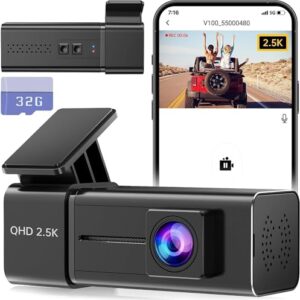 Dash Cam WiFi 2.5K 1440P Front Dash Camera for Cars, E-YEEGER Car Camera Mini Dashcams with App, Night Vision, 24H Parking Mode, G-Sensor, Loop Recording, 32G Card, Support 256G Max