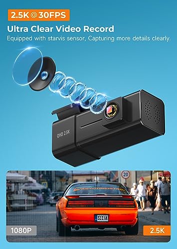 Dash Cam WiFi 2.5K 1440P Front Dash Camera for Cars, E-YEEGER Car Camera Mini Dashcams with App, Night Vision, 24H Parking Mode, G-Sensor, Loop Recording, 32G Card, Support 256G Max