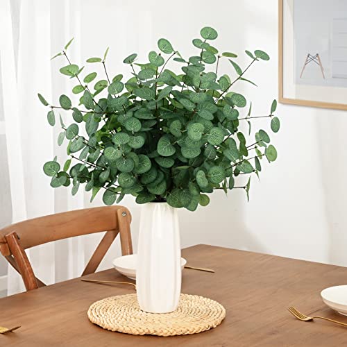 BLEUM CADE 3Pcs 24" Tall Artificial Eucalyptus Stems with Leaves, Faux Eucalyptus Greenery Stems, Fake Silver Dollar Eucalyptus Plant for Vase Flower Arrangement Wedding Bouquets Room Decor