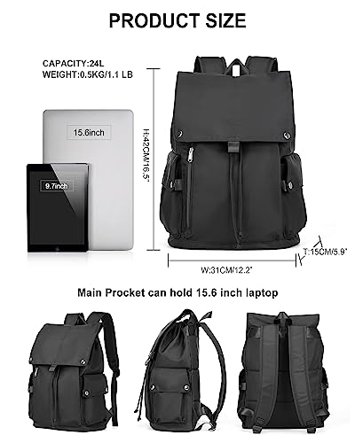 Black School Backpack for Women Men,Middle High School Bookbag Fashion School Backpack for Teens Girls Boys 15.6Inch Waterproof College Students Backpack Lightweight Small Casual Laptop Backpacks
