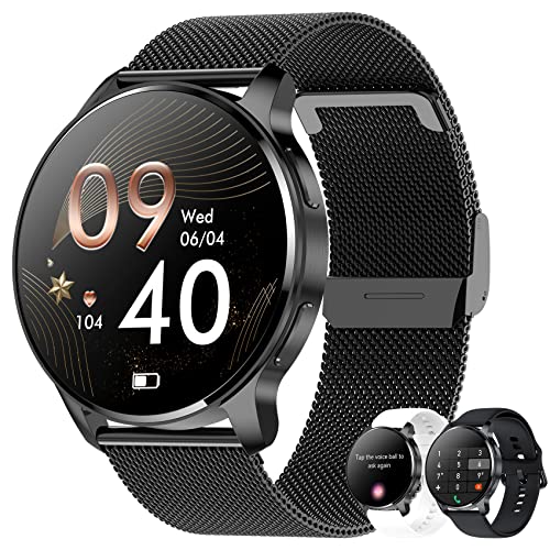 Smart Watch for Women(Make/Answer Call) Activity Fitness Tracker for Android iOS Phones AI Voice Control Smartwatch with Heart Rate Sleep Monitor Pedometer Digital Watch for Women Waterproof Blcak