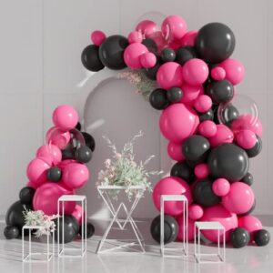 black and hot pink balloons garland arch kit rose pink and black balloons 5+12+18 with bobo balloons for princess party baby girl shower decorations bachelorette party birthday decorations
