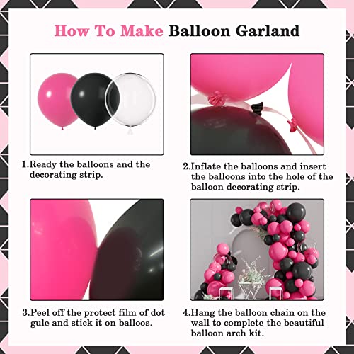 Black and Hot Pink Balloons Garland Arch Kit Rose Pink And Black Balloons 5+12+18 With Bobo Balloons For Princess Party Baby Girl Shower Decorations Bachelorette Party Birthday Decorations