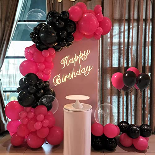 Black and Hot Pink Balloons Garland Arch Kit Rose Pink And Black Balloons 5+12+18 With Bobo Balloons For Princess Party Baby Girl Shower Decorations Bachelorette Party Birthday Decorations