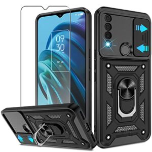 atump for tcl 30xe 5g phone case with hd screen protector, heavy duty shockproof with 360 ° rotation metal kickstand [military grade] protective case for tcl 30 xe 5g, black
