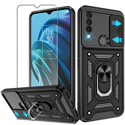 ATUMP for TCL 30XE 5G Phone Case with HD Screen Protector, Heavy Duty Shockproof with 360 ° Rotation Metal Kickstand [Military Grade] Protective Case for TCL 30 XE 5G, Black